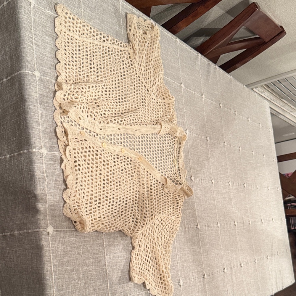 Lily Rose Cream Crochet Button Down Shirt